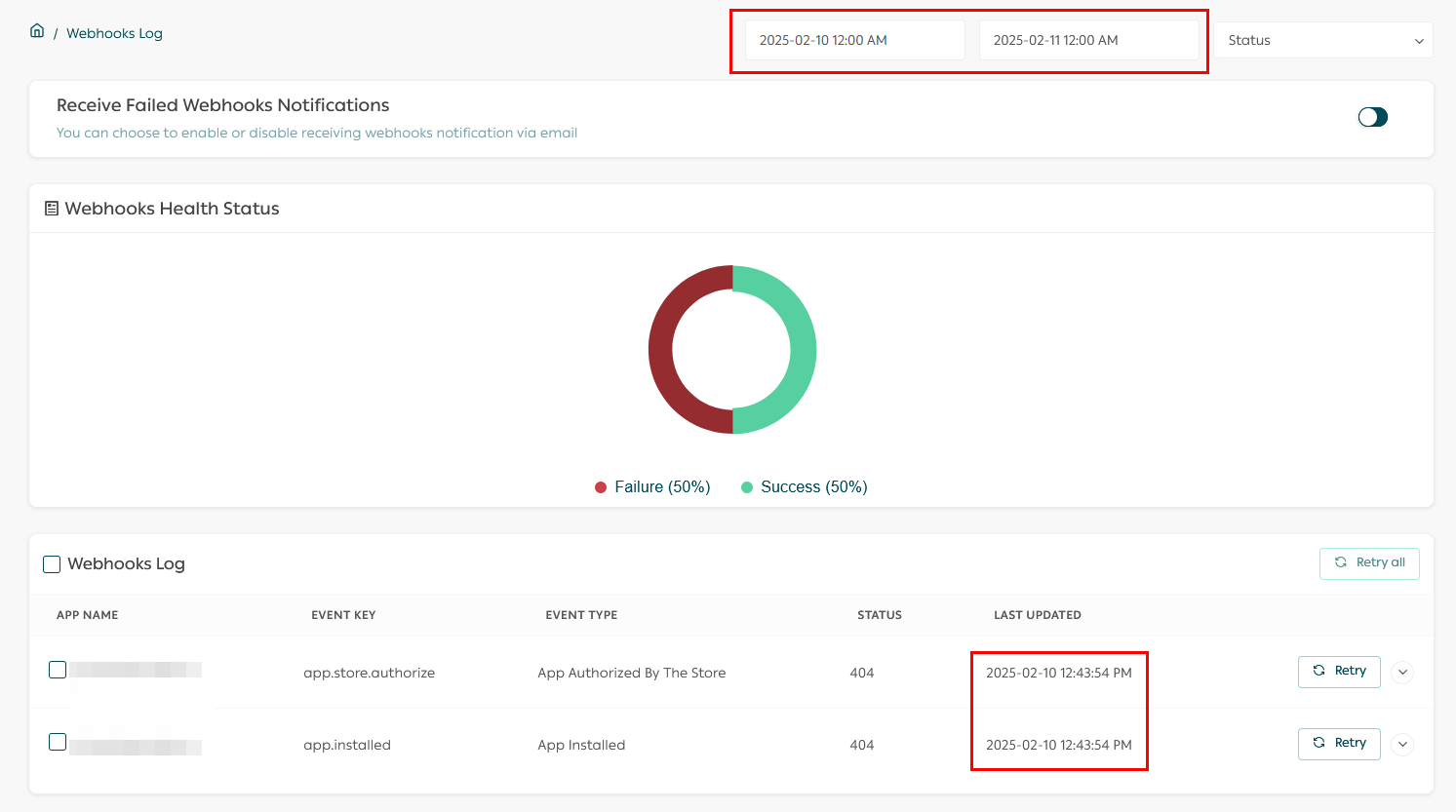 The New Salla Apps Webhooks Log - Salla Developers