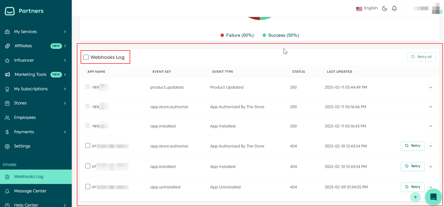 The New Salla Apps Webhooks Log - Salla Developers