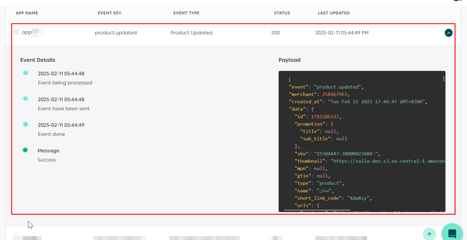 The New Salla Apps Webhooks Log - Salla Developers
