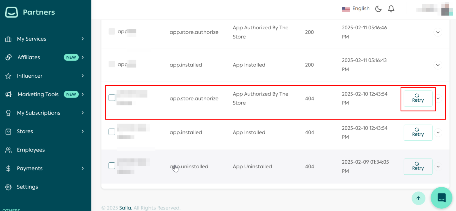 The New Salla Apps Webhooks Log - Salla Developers