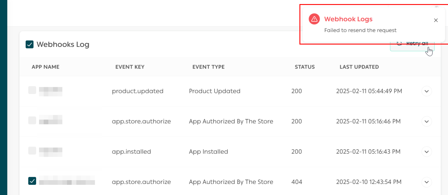 The New Salla Apps Webhooks Log - Salla Developers