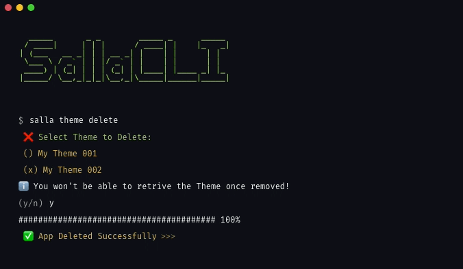 Salla Theme Delete Command
